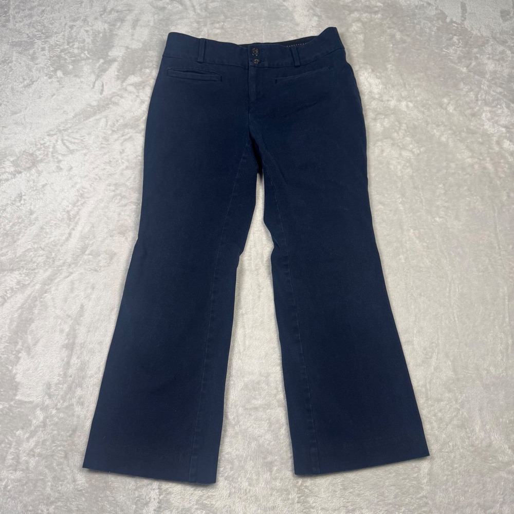 Anthropologie The Essential Flare Women Navy Blue Crop Cotton Blend Pants Size 2
